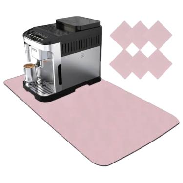 Imagem de Kit Tapete Organizador De Mesa 70x30cm Cantinho Café Escritório + 6 Apoio Xicaras (Rosa)