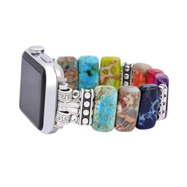 Imagem de Cape Diablo Pulseira feminina para relógio inteligente - pulseira de pedra preciosa feita à mão - compatível com Apple Faces de 38 mm-45 mm (chacra místico, grande de 16,5 a 17,8 cm e elástica)