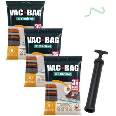 Imagem de Kit 3 Saco A Vacuo Grande 55x90cm Vac Bag Mala+ Bomba Ordene