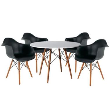 Imagem de Conjunto De Mesa 4 Poltronas Pretas Eames 90 Cm Base Madeira Tampo Bra
