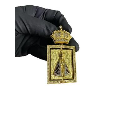 Imagem de Pingente giratório coroa nossa senhora e jesus cristo banhado a ouro 1