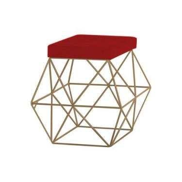 Imagem de Puff Decorativo Sala de Estar Base Gold Trixie Veludo Vermelho G41 - G