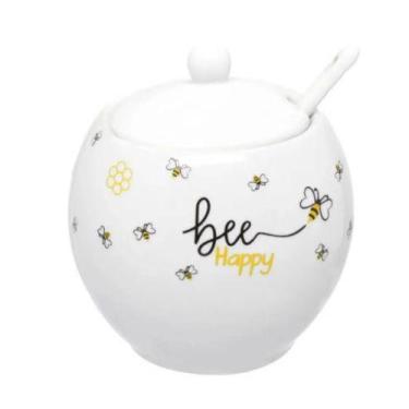Imagem de Açucareiro de Porcelana Honey com Colher Bee Happy - HAUSKRAFT