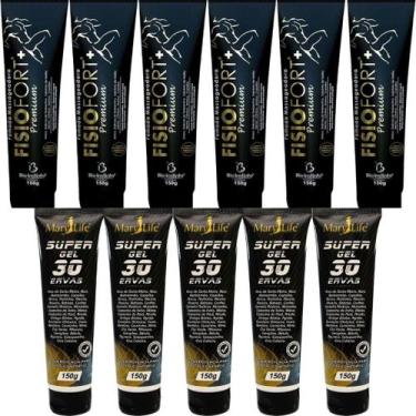 Imagem de Kit 6 Pomada Massageadora Fisiofort Premium 150g + 5 Super Gel 30 Erva