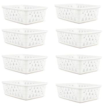 Imagem de Kit 8 Cestos Multiuso Organizador Médio Branco 20x15,5x6,5Cm - 123 Org