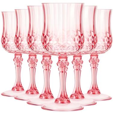 Imagem de Pinkunn 6 peças de copos de vinho vintage de plástico de 200 ml, reutilizáveis, copos coloridos estampados, copos de água potável, podem ser lavados na lava-louças para recepção de casamento de Natal