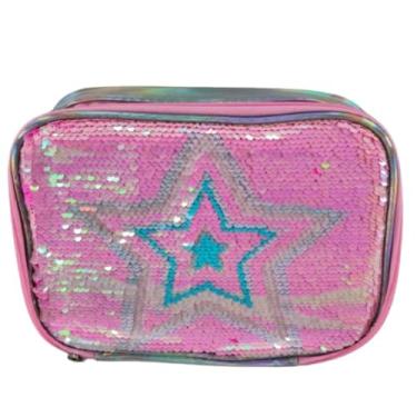 Imagem de Genérico Estojo Escolar Necessaire Grande Quadrado Design em Paetê Reversível Brilhoso com Duas Faces (Estrela)