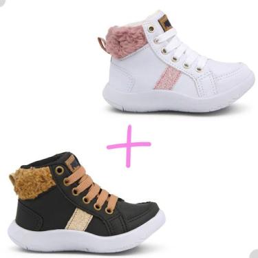 Imagem de Kit 2 Botas Infantil Feminina Pockey Kids, Branco preto, 26
