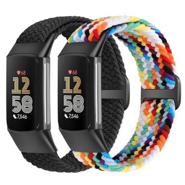 Imagem de VNDAPT Pulseiras elásticas trançadas compatíveis com Fitbit Charge 5/Fitbit Charge 6 para mulheres e homens, pulseira esportiva de nylon elástico respirável ajustável para Fitbit Charge 6 Charge 5