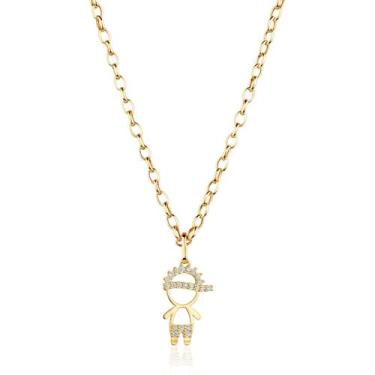 Imagem de Corrente Portuguesa Com Pingente Menino Filho Zircônias Ouro 18k - AGA