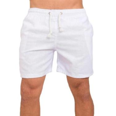Imagem de Short Masculino Branco Linho ajuste modelo Mauricinho Tendencia Bege e