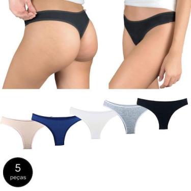 Imagem de Kit 5 Calcinhas Fio Dental Try Basics Algodão Cotton Básica Lisa Moda 