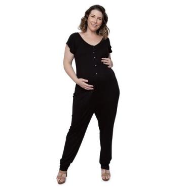 Imagem de Macacão Longo Grávida Maternidade com Botão em Viscolycra Linda Gestan