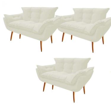 Imagem de Kit 03 Namoradeira  Decorativa  Opala Pés Palito em Madeira 2 Lugares 