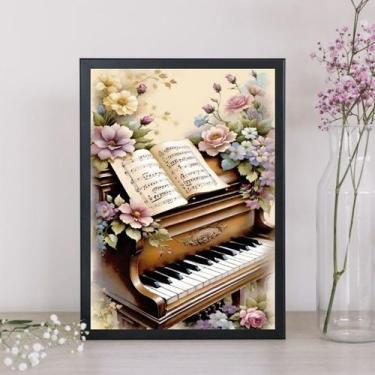 Imagem de Quadro Vintage Piano Com Flores 24x18cm - com vidro - Quadros On-line,