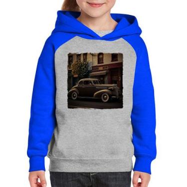 Imagem de Moletom Infantil Carro antigo na cidade - Foca na Moda, Cinza, Azul, 1