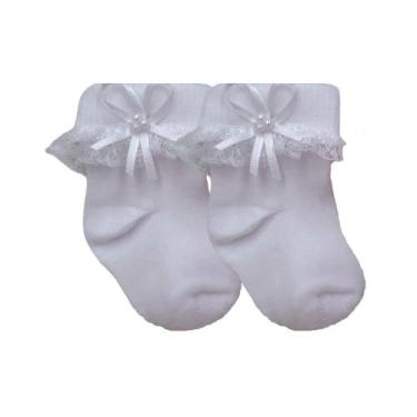 Imagem de Meia Bebê Festa Batizado Cultos Com Apliques e Renda - Rossini, 13-15,