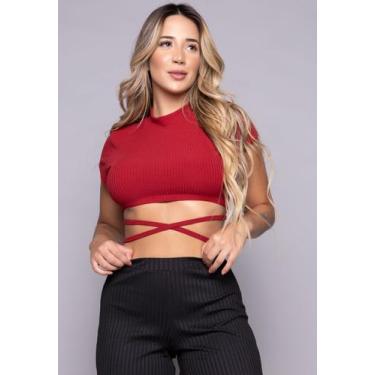 Imagem de Cropped Canelado Vekyo Regata Gola Alta Blusa Garrafinha Top, P, Verme