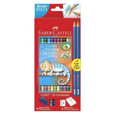 Imagem de Ecolápis de Cor Faber Castell Bicolor Kit Escolar 24 Cores - FABER CAS