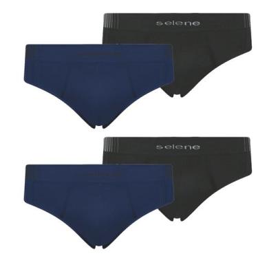 Imagem de Kit 4 Cueca Selene Masculina Slip sem costura Microfibra, Preto e azul
