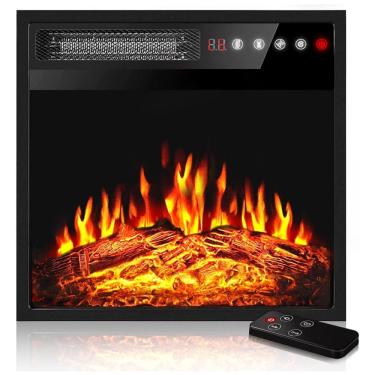 Imagem de Lareira Elétrica de Embutir Compacta Portátil A44x45L cm com 5 Níveis de Brilho, Temporizador, Controle Remoto e Digital, 110V 1500W, BOSSIN, Preta	