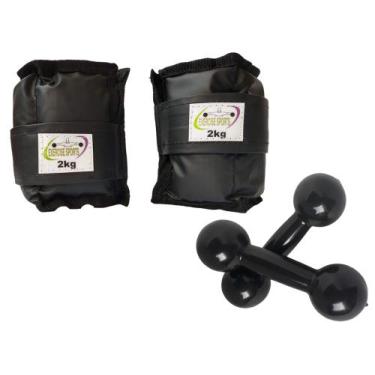 Imagem de Kit Tornozeleira 2KG Nylon Preto + Halteres 2KG Preto - Exercise Sport
