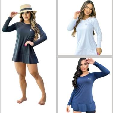 Imagem de Kit 3 Saídas de Praia Vestido feminino proteção solar UV 50+ FPS - For