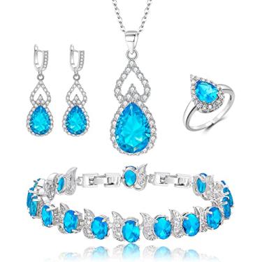 Imagem de EleQueen Conjunto de joias para mulheres, colar de zircônia cúbica com lágrima banhada a prata Conjuntos de pulseiras, casamento/aniversário/aniversário para madrinha/esposa/amiga/mãe, Zircônia cúbica, Zircônia cúbica