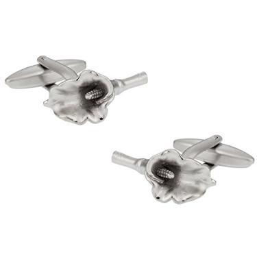 Imagem de Abotoaduras de flor prata com caixa de apresentação Cuff-Daddy