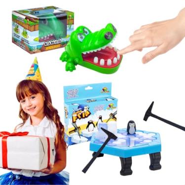 Imagem de Kit Jogos de tabuleiro em dobro Crocodilo Morde Dedo Criança 3 anos Infantil + brinquedo pinguim quebra gelo numa fria Presente Menino Menina Dia das Criança natal aniversário