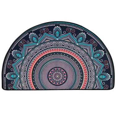 Imagem de NEWBILITI Mandala Meio Círculo Capacho Boho Tapete de Banheiro Semi Redondo Antiderrapante Tapete de Linho Meio Sol e Lua Decoração Boêmia Tapete de Porta de Banho Semicírculo, Brilhante