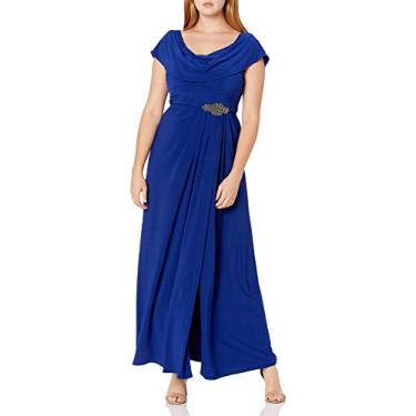 Imagem de Alex Evenings Vestido feminino longo decote em V com nó frontal para convidados de casamento com mangas vazadas (tamanho pequeno e regular), Azul-royal escuro, 42