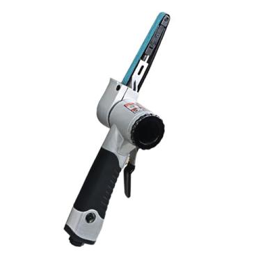 Imagem de Mulcort Lixadeira de correia pneumática de 10 mm de 2/5'' x 13'' 10 mm mini lixadeira para marcenaria/trabalho de metal, moedor de cinto portátil para todos os ângulos com 3 correias de lixamento,