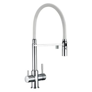 Imagem de Torneira de 3 vias com filtro de água, torneira misturadora de cozinha, torneira de latão cromado com função de purificação de água, mangueira, cromado branco