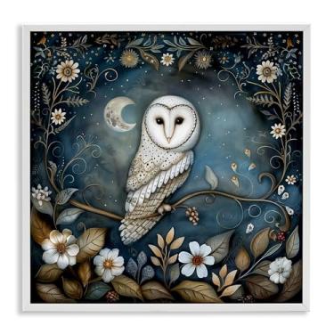 Imagem de Stupell Industries Desenho de arte de parede giclée emoldurado com paisagem de floresta de coruja branca por The Dutch Lady, moldura branca, 30,5 x 30,5 cm