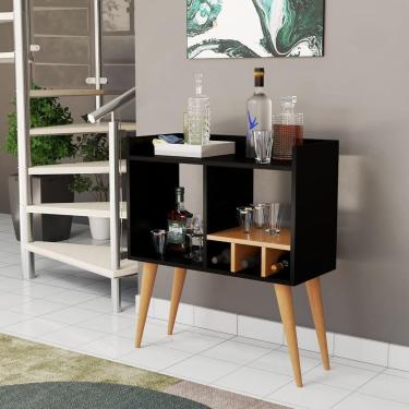 Imagem de Aparador Moderno Para Salas Adega Porta Vinhos Taças Mini Bar Preto