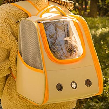 Imagem de Mochila Respirável para Gatos, Bolsa Transparente para Transporte de Animais de Estimação Em Couro PVC Com Grande Espaço para Viagens Ao Ar Livre (cátion)
