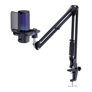 Imagem de FEELWORLD Microfone condensador VM1 AS USB para jogos, cancelamento de ruído, silencioso, luz RGB (Preto)