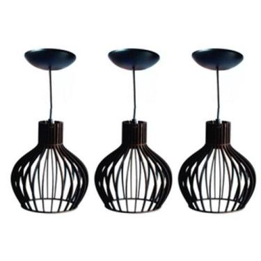 Imagem de Kit com 3 Pendente Luminaria PP Preto com fio Lustre de Sala Decorativ