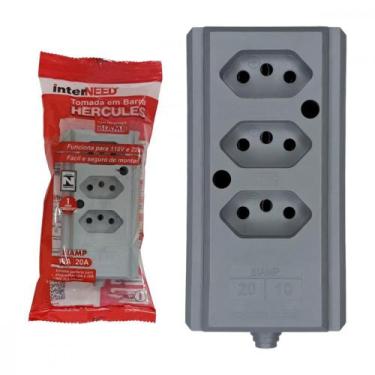 Imagem de Tomada Barra Interneed 2P+T. Cinza 20A. Tripla