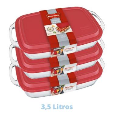 Imagem de 3 Assadeiras Com Tampa Seletta 3,5L Retangular Vidro Marinex - NADIR F