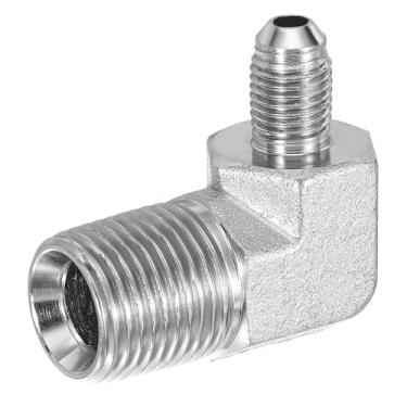 Imagem de PATIKIL Adaptador de tubo de 90 graus, 7/40.6 cm macho 37° Flare JIC x 1/5.1 cm BSPT conector macho encaixe de cotovelo de aço carbono para ar fluido hidráulico combustível água óleo, prata