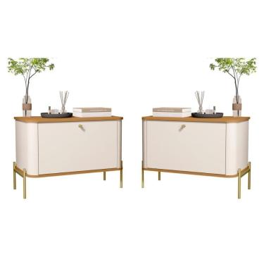 Imagem de Conjunto Mesa De Cabeceira Albania Off White Nature Dourado
