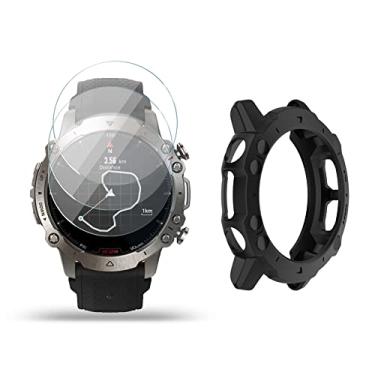 Imagem de SHUAXI Protetor de tela de relógio (pacote com 3+1) compatível com película de vidro temperado Amazfit Balance antirriscos de alta definição cobertura total e capa protetora de silicone