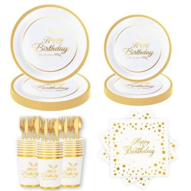 Imagem de Conjunto de pratos de papel de feliz aniversário, 120 peças, com guardanapos, garfos, pratos de aniversário e guardanapos, suprimentos de festa para meninos e meninas, decorações para família, amigos,