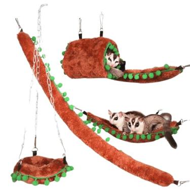 Imagem de Conjunto de 5 peças de brinquedo Sugar Glider, cama quente, túnel de hamster, ninho de rato, triângulo, redes, acessórios, decorações de brinquedo, animal pequeno, esquilo, porquinho-da-índia,