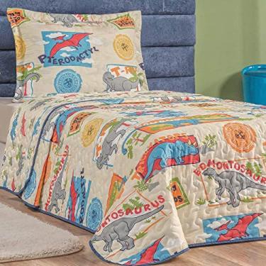 Imagem de Colcha Bouti Cobre Leito Solteiro Infantil Dupla Face Estampado Dino