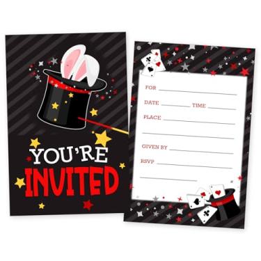 Imagem de Embhhor Cartões de convite Magic Show, suprimentos de cartões de convite de festa de aniversário infantil, cartão de convites de preenchimento, decorações de festa de aniversário de pôquer mágico, 30