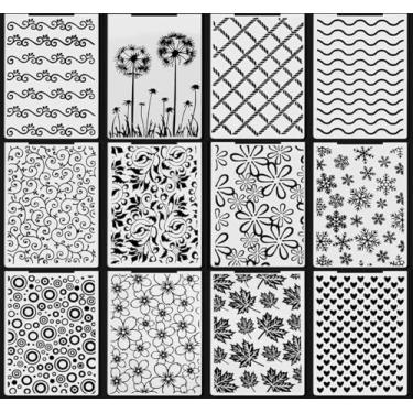 Imagem de 12 pastas de plástico em relevo para fazer cartões, máquina de gravação, molde de papel, estêncil, folha de flor, pasta de gravação para álbum de fotos, decoração de artesanato, 10,4 x 14,7 cm