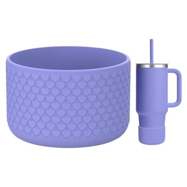 Imagem de WUQID Bota de silicone com textura em forma de coração compatível com Stanle Quencher H2.0 & IceFlow Flip 590 ml 850 g 1,134 g e Hydro Sport Flask 340.2-680.4 g, tampa de manga inferior de garrafa